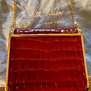 Vintage Judith Leiber Croc-Embossed Leather Evening Shoulder Bag w/ Gold Frame &